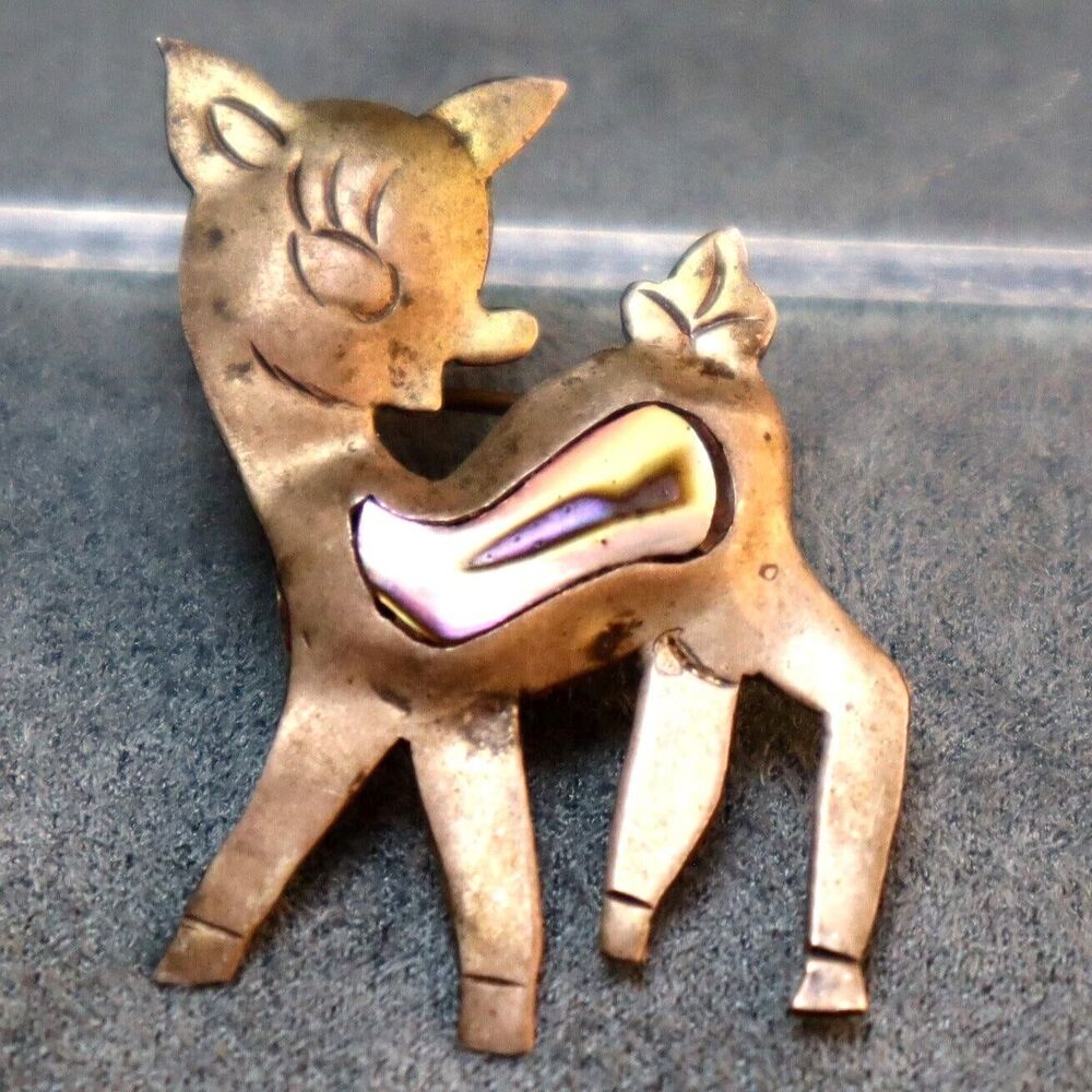 Mexican Silver Baby Deer Abalone Inlay GPA Brooch